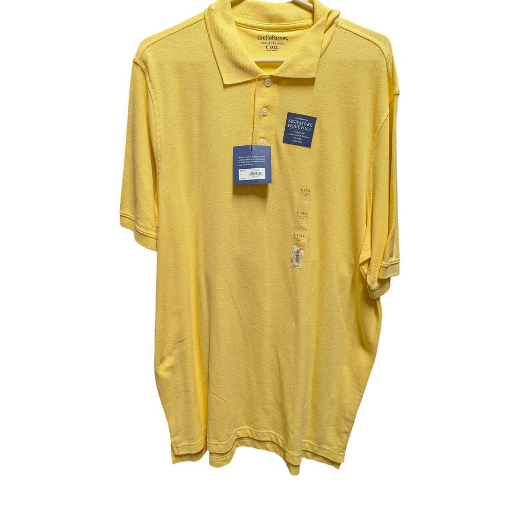 Croft & Barrow Polo Shirt Mens L Tall Yellow New Signature Pique Short Sleeve